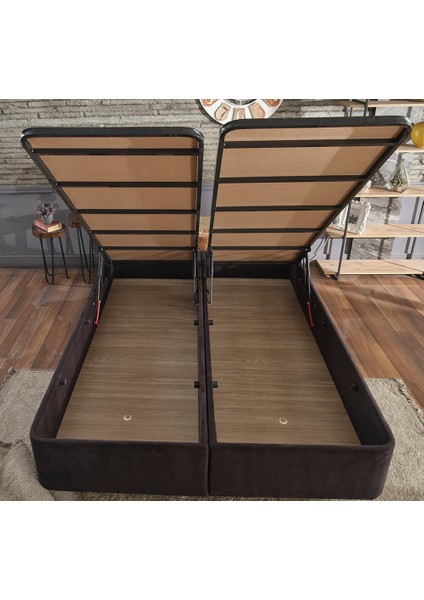 Niron Juliette 150x200 cm Çift Kişilik Yatak Baza Başlık Seti - Siyah Kumaş Lüks Yatak Takımı