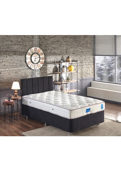 Niron Juliette 120x200 Bir Buçuk Kişilik Lüks Yatak Seti - Siyah Kumaş Baza, Başlık ve Yatak Takımı