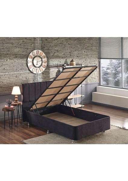 Niron Juliette 120x200 Bir Buçuk Kişilik Lüks Yatak Seti - Siyah Kumaş Baza, Başlık ve Yatak Takımı