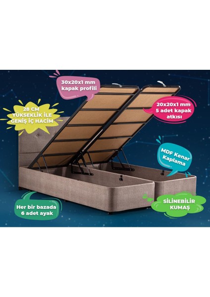 Luna Baza ve Başlık Seti - 140x190 cm Çift Kişilik Sandıklı Kumaş Baza Seti