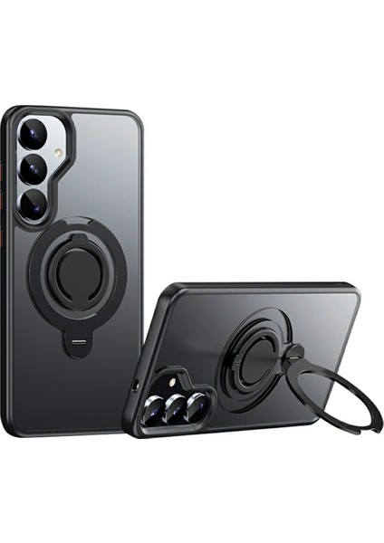 Samsung Galaxy S25 Kılıf Magsafe Kickstand Mat Pc+Tpu Telefon Kapağı ile Uyumlu Silikon Halkalı-Siyah (Yurt Dışından)