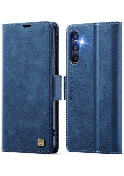 Samsung Galaxy A55 5g Kılıf Autspace A11 Rfıd Engelleme Retro Deri Cep Telefonu Cüzdan Kapak-Mavi (Yurt Dışından)