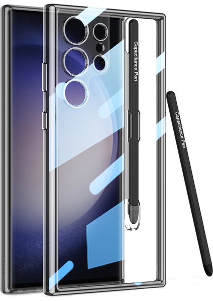Gkk Samsung Galaxy S24 Ultra Kılıf Crystal Clear Tpu+Pc Darbeye Dayanıklı Telefon Kapağı Stylus-Şeffaf Siyah (Yurt Dışından)