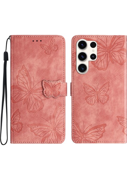 Samsung Galaxy S25 Ultra Kılıf Tasarımlı Flip Cüzdan Deri Telefon Kılıfı Ten-Dokunmatik-Pembe (Yurt Dışından)
