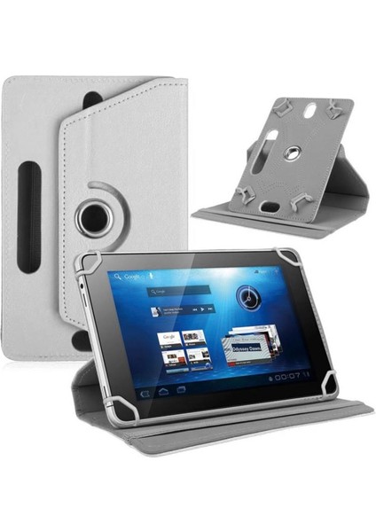 Concord C-754 10.1" Dönerli Standlı Deri Tablet Kılıfı - Ekran Koruyucu - Beyaz