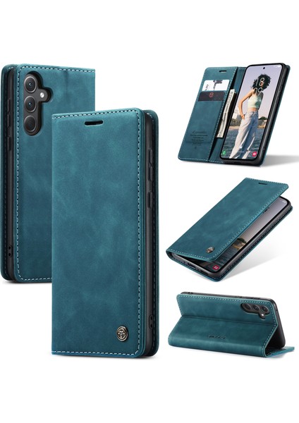 Samsung Galaxy A56 5g Kılıf Caseme 013 Serisi Kart Tutucu Standlı Deri Telefon Kapağı-Mavi (Yurt Dışından)