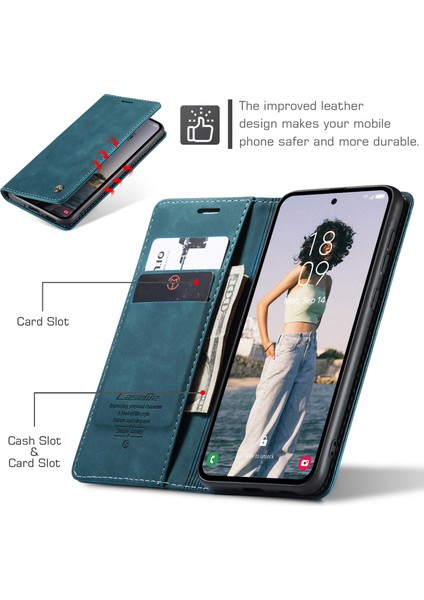 Samsung Galaxy A56 5g Kılıf Caseme 013 Serisi Kart Tutucu Standlı Deri Telefon Kapağı-Mavi (Yurt Dışından)