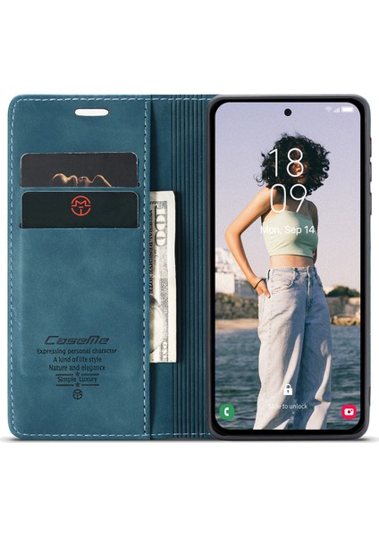 Samsung Galaxy A56 5g Kılıf Caseme 013 Serisi Kart Tutucu Standlı Deri Telefon Kapağı-Mavi (Yurt Dışından)