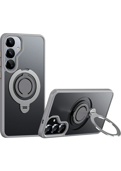 Samsung Galaxy S25 Kılıf Magsafe Kickstand Mat Pc+Tpu Telefon Kapağı ile Uyumlu Silikon Halkalı-Gri (Yurt Dışından)