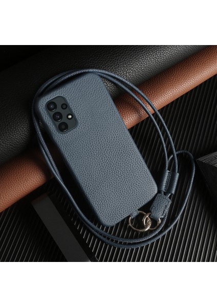 Samsung Galaxy A13 4g Kılıf Kordonlu Hakiki Inek Deri Pc Telefon Arka Kapak-Mavi (Yurt Dışından)