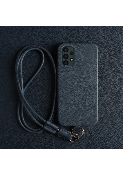 Samsung Galaxy A13 4g Kılıf Kordonlu Hakiki Inek Deri Pc Telefon Arka Kapak-Mavi (Yurt Dışından)