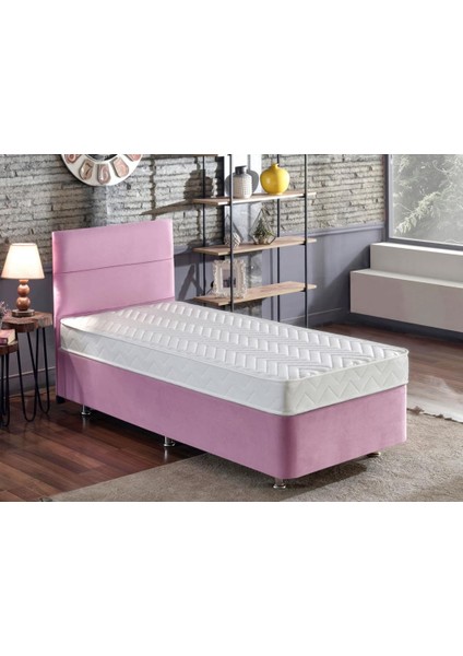 Niron Pinky Tek Kişilik 90 x 190 Cm Yatak Seti - Pembe Kumaş Baza, Başlık ve Yatak Takımı