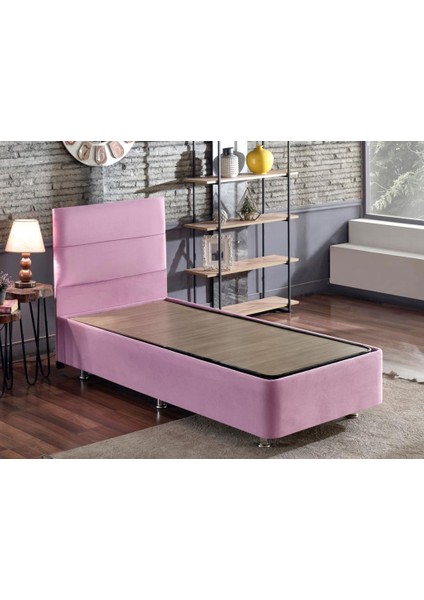 Niron Pinky Tek Kişilik 90 x 190 Cm Yatak Seti - Pembe Kumaş Baza, Başlık ve Yatak Takımı