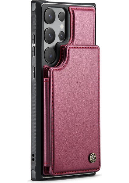 Samsung Galaxy S25 Ultra Kılıf Caseme C22 Serisi Deri+Tpu Kapak Rfıd Engelleme 5 Kart Yuvası-Kırmızı (Yurt Dışından)
