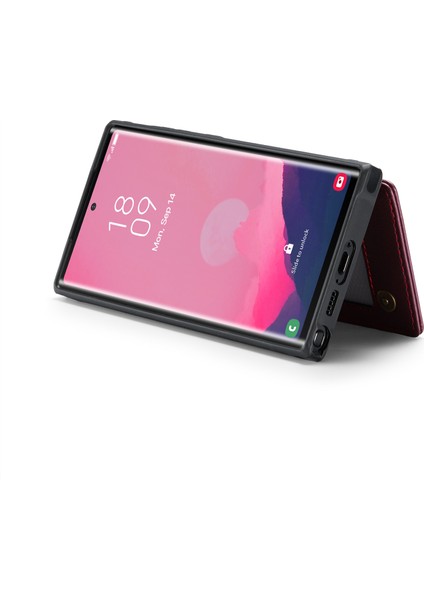 Samsung Galaxy S25 Ultra Kılıf Caseme C22 Serisi Deri+Tpu Kapak Rfıd Engelleme 5 Kart Yuvası-Kırmızı (Yurt Dışından)