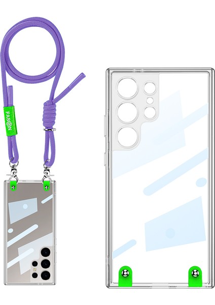 Gkk Samsung Galaxy S24 Ultra Kılıf Anti-Drop Pc+Tpu Şeffaf Telefon Kılıfı Omuz Askılı-Mor (Yurt Dışından)