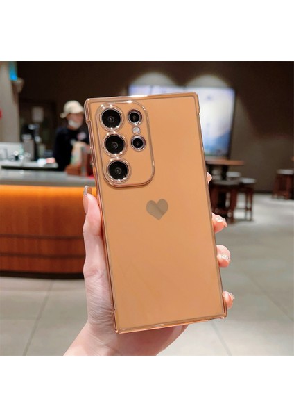 Samsung Galaxy S25 Ultra Kılıf Tpu Telefon Arka Kapak Galvanik Kalp Desenli-Kahverengi (Yurt Dışından)