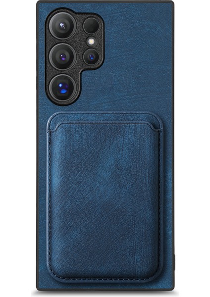 Samsung Galaxy S25 Ultra Kılıf Çıkarılabilir Kart Yuvası ile Retro Deri Tpu Telefon Arka Kapak-Mavi (Yurt Dışından)
