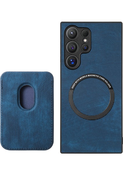 Samsung Galaxy S25 Ultra Kılıf Çıkarılabilir Kart Yuvası ile Retro Deri Tpu Telefon Arka Kapak-Mavi (Yurt Dışından)