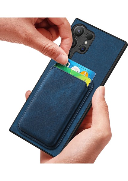 Samsung Galaxy S25 Ultra Kılıf Çıkarılabilir Kart Yuvası ile Retro Deri Tpu Telefon Arka Kapak-Mavi (Yurt Dışından)