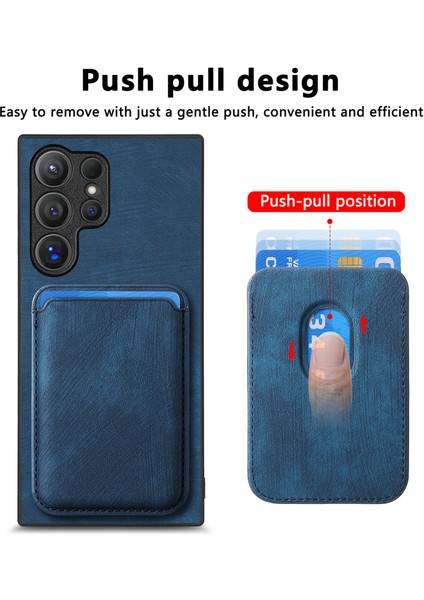 Samsung Galaxy S25 Ultra Kılıf Çıkarılabilir Kart Yuvası ile Retro Deri Tpu Telefon Arka Kapak-Mavi (Yurt Dışından)
