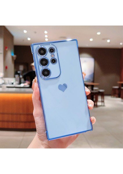 Samsung Galaxy S25 Ultra Kılıf Tpu Telefon Arka Kapak Galvanik Kalp Desenli-Mavi (Yurt Dışından)