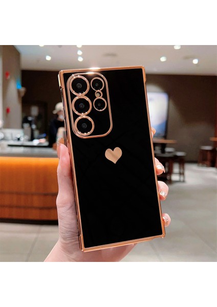 Samsung Galaxy S25 Ultra Kılıf Tpu Telefon Arka Kapak Galvanik Kalp Desenli-Siyah (Yurt Dışından)