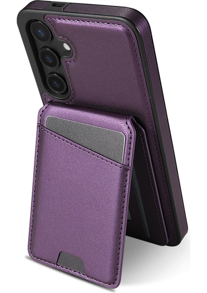 Samsung Galaxy A55 5g Kılıf Magsafe ile Uyumlu Çıkarılabilir Kart Tutucu Kickstand Deri Telefon Arka Kapak-Mor (Yurt Dışından)