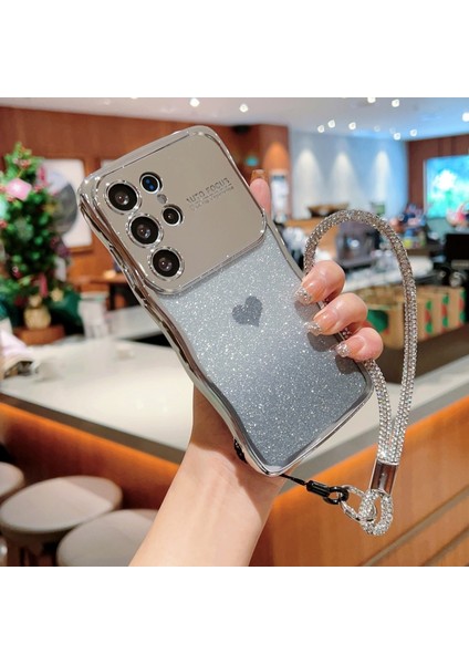 Samsung Galaxy S24 Ultra Için Kılıf Askılı Elektro Kaplama Tpu Telefon Kapağı Aşk Kalp Gradyan Glitter-Gümüş (Yurt Dışından) indirimleri