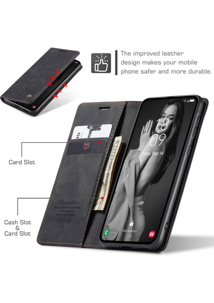 Samsung Galaxy A56 5g Kılıf Caseme 013 Serisi Kartlıklı Standlı Deri Telefon Kapağı-Siyah (Yurt Dışından)