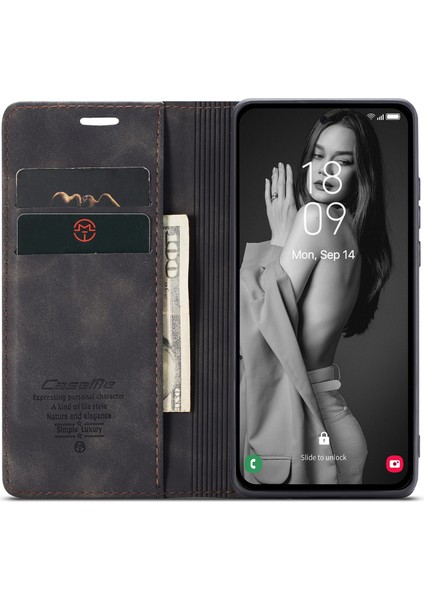 Samsung Galaxy A56 5g Kılıf Caseme 013 Serisi Kartlıklı Standlı Deri Telefon Kapağı-Siyah (Yurt Dışından)