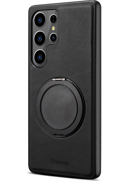 Samsung Galaxy S25 Ultra Manyetik Kılıf Döner Kickstand Deri Pc Tpu Telefon Kapağı-Siyah (Yurt Dışından)