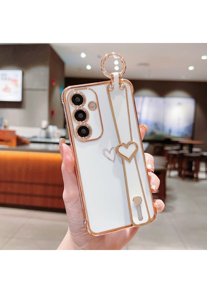 Samsung Galaxy A55 5g Kılıf Elektroliz Kalp Desenli Tpu Telefon Arka Kapak Bileklik Kickstand-Fildişi Beyaz (Yurt Dışından)