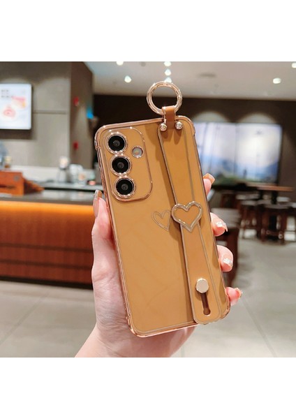 Samsung Galaxy A55 5g Kılıf Elektroliz Kalp Desenli Tpu Telefon Arka Kapak Bileklik Kickstand-Kahverengi (Yurt Dışından)