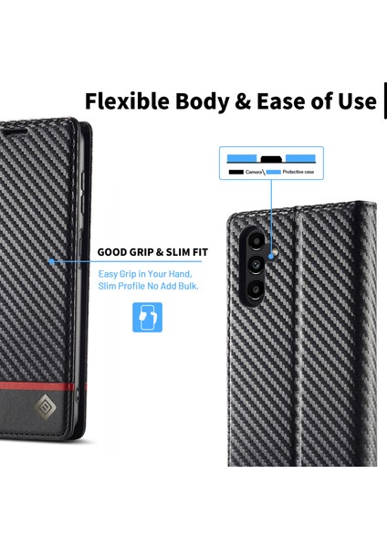 Lc.ımeeke Samsung Galaxy A26 5g Kılıf Karbon Fiber Doku Telefon Kapak Standı Kart Tutucu-Yatay Şerit (Yurt Dışından) fiyatları