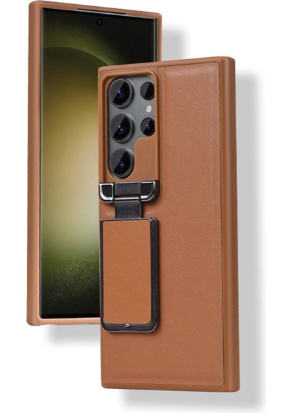 Gkk Samsung Galaxy S24 Ultra Kılıf Lens Kapağı Kickstand Tpu+Pu Telefon Arka Kapak-Kahverengi (Yurt Dışından) fiyatları