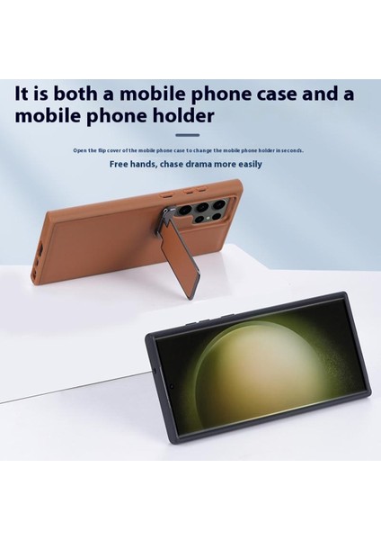 Gkk Samsung Galaxy S24 Ultra Kılıf Lens Kapağı Kickstand Tpu+Pu Telefon Arka Kapak-Kahverengi (Yurt Dışından) modelleri
