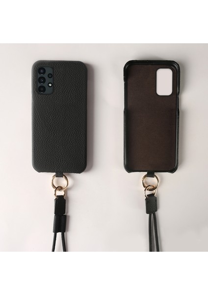 Samsung Galaxy A13 4g Kılıf Kordonlu Hakiki Inek Deri Pc Telefon Arka Kapak-Siyah (Yurt Dışından)