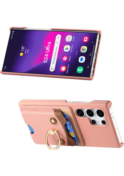 Samsung Galaxy S25 Ultra Pu Deri Telefon Arka Kapak Sevimli Ayı Tasarımlı Kart Tutucu-Pembe (Yurt Dışından)