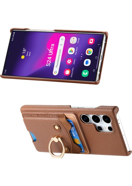 Samsung Galaxy S25 Ultra Pu Deri Telefon Arka Kapak Sevimli Ayı Tasarımlı Kart Tutucu-Kahverengi (Yurt Dışından)