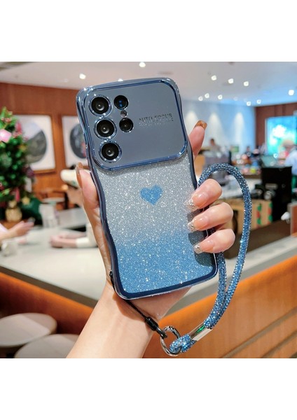 Samsung Galaxy S24 Ultra Için Kılıf Askılı Elektro Kaplama Tpu Telefon Kapağı Aşk Kalp Degrade Parıltılı Mavi (Yurt Dışından)