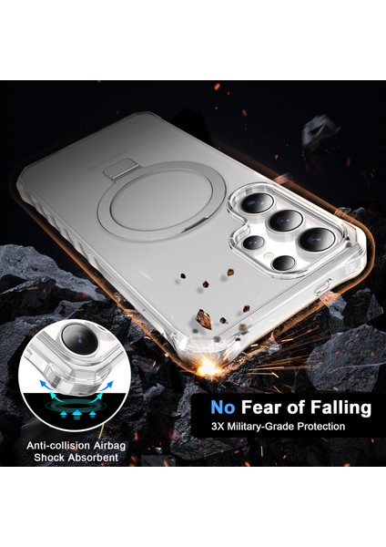 Samsung Galaxy S25 Ultra Kılıf Magsafe Buzlu Anti-Drop Pc+Tpu Telefon Kapağı-Gri ile Uyumlu Küçük Dalgalı Kenar (Yurt Dışından) modelleri