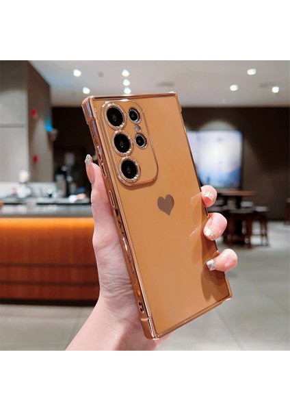 Samsung Galaxy S24 Ultra Kılıf Tpu Telefon Arka Kapak Galvanik Kalp Desenli-Kahverengi (Yurt Dışından) indirimleri