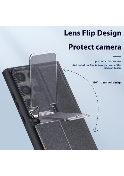 Gkk Samsung Galaxy S24 Ultra Kılıf Lens Kapağı Kickstand Tpu+Pu Telefon Arka Kapak-Siyah (Yurt Dışından) modelleri