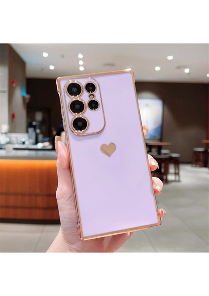 Samsung Galaxy S25 Ultra Kılıf Tpu Telefon Arka Kapak Galvanik Kalp Desenli-Mor (Yurt Dışından)