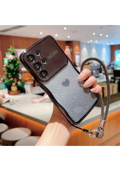 Samsung Galaxy S24 Ultra Için Kılıf Askılı Elektro Kaplama Tpu Telefon Kapağı Aşk Kalp Gradyan Parıltılı-Siyah (Yurt Dışından) indirimleri