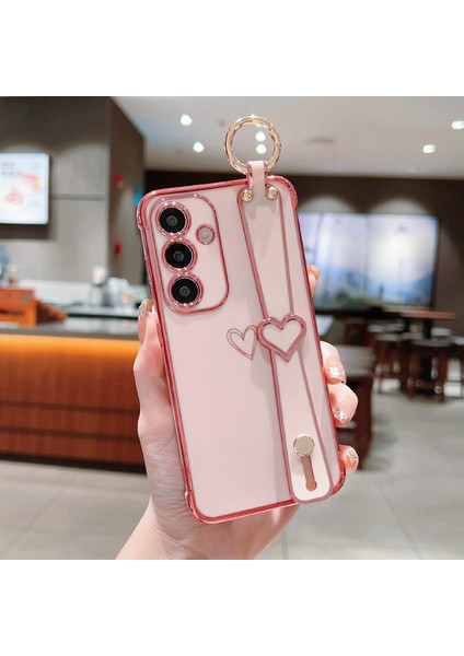 Samsung Galaxy A55 5g Kılıf Elektroliz Kalp Desenli Tpu Telefon Arka Kapak Bileklik Kickstand-Pembe (Yurt Dışından)
