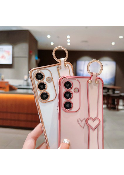 Samsung Galaxy A55 5g Kılıf Elektroliz Kalp Desenli Tpu Telefon Arka Kapak Bileklik Kickstand-Pembe (Yurt Dışından) fırsatları