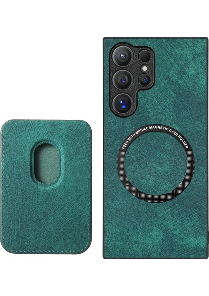 Samsung Galaxy S25 Ultra Kılıf Çıkarılabilir Kart Yuvalı Retro Deri Tpu Telefon Arka Kapak-Yeşil (Yurt Dışından)