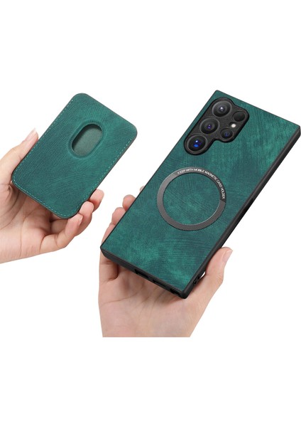 Samsung Galaxy S25 Ultra Kılıf Çıkarılabilir Kart Yuvalı Retro Deri Tpu Telefon Arka Kapak-Yeşil (Yurt Dışından)